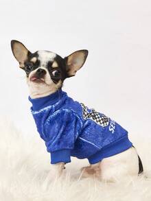 PETSIN 1 Áo nỉ in chữ kỹ thuật số, dày dặn và ấm áp cho thú cưng vào mùa thu và mùa đông, màu xanh dương. - Màu xanh lam - Xem 3