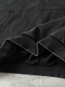 ROMWE MEN Essentials Men's Vintage Letter Print Zip-Up Half Placket Washed Pullover Pullover Sweatshirt - Black - View 6