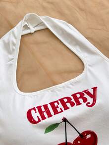 Soleia 新款度假风女装休闲简约樱桃印花露背短款上衣+波点图案低腰百褶迷你裙，适合夏季穿着，图案T恤，适合户外穿着，波西米亚风，浪漫花卉图案，度假风，花卉图案 - 彩色 - 查看 7