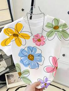 Resyla Women's Floral Print Casual Versatile Round Neck Short Sleeve T-Shirt - Multicolor - View 3