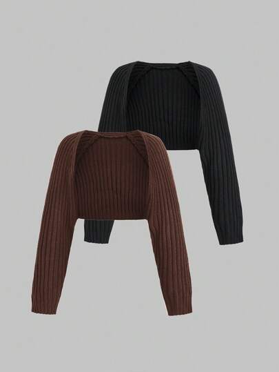 SHEIN PETITE 2件装 女士休闲日常通勤简约纯色轻薄无袖开衫