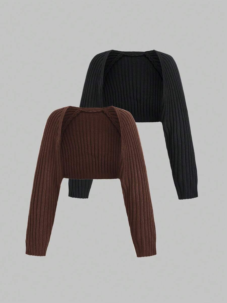 SHEIN PETITE 2件装 女士休闲日常通勤简约纯色轻薄无袖开衫 - 彩色 - 查看 1