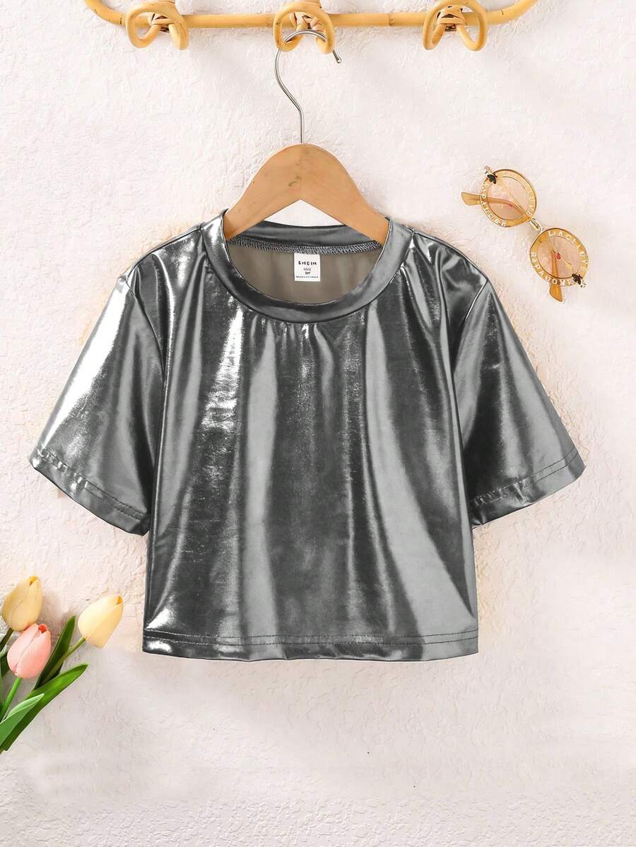 Tween Girls' Solid Color Minimalist Casual Round Neck Short Sleeve T-Shirt - Multicolor - View 1