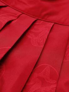 Sweetra 浪漫中国风印花褶皱长款宽松复古喇叭裙