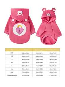 Care Bears X PETSIN 1pc Cute Bear Face Love Lock Printed Pet Hat Hoodie Rose Red Valentine's Day Autumn/Winter Thick Warm Pet Clothes
