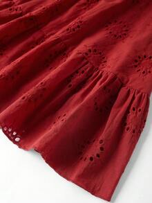 Ellevyn Women's Boho Red Embroidery Mini Dress A Line Flounce Ruffle Hem Spaghetti Strap Cold Shoulder Sleeveless - Red - View 8