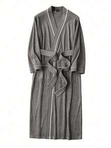 1pc Waffle Bathrobe, Adult Men's And Women's Bathrobe, Spring And Summer Bathrobe, Homestay Bathrobe, Absorbent Quick Drying, Loose Version, Bathroom Items, Household Items - Dark Grey - View 4