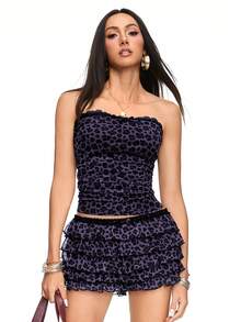 ROMWE J-Fashion Y2K Leopard Print Cake Shorts 2 Pieces Set For Women - Multicolor - View 7