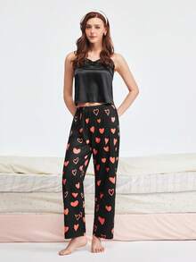 Bonmuse Bộ 3 quần pajama nữ in hình trái tim, chất liệu vải dệt kim polyester, thoải mái khi mặc, mềm mại, nhẹ nhàng, thích hợp cho mùa xuân, mùa hè và mọi mùa. - Nhiều màu - Xem 9