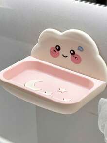 Zazumi 1PC No Drill Wall Mount Soap Holder - 2 Tier Cloud Shaped Soap Dish With Drain Rack, Creative Cartoon Bathroom Organizer, Space Saving Adhesive Soap Dispenser - Multicolor - View 10