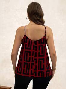 Chikora Plus Size Summer Casual Geometric All-Over Print Camisole, Going Out Tops - Red - View 2