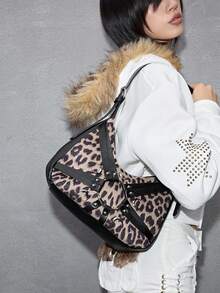 ROMWE Goth Bolso de hombro versátil, casual y minimalista para mujer - Estampado de leopardo - Ver 3