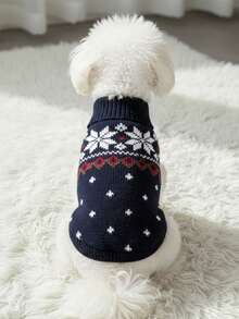PETSIN 1pc Christmas Snowflake Pet Sweater In Navy Blue Warm Pet Clothes - Multicolor - View 1