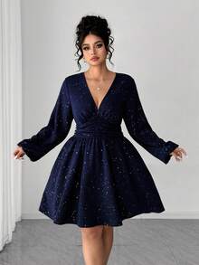 Elenzga Abito casual elegante con scollo a V, stile vintage romantico francese con stampa in lamina, adatto per San Valentino - Blu Navy - Visualizzare 5