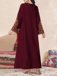 SHEIN Najma Women's Elegant Floral Digital Print V-Neck Long Sleeve Arabic Style Dress, Spring/Summer - Multicolor - View 2