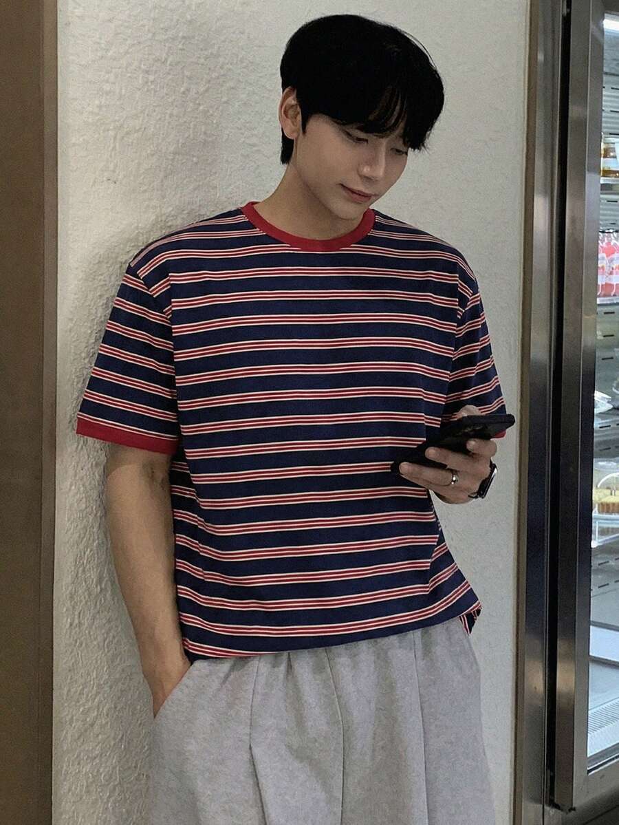 DAZY Men's Casual Striped Crew Neck Short Sleeve T-Shirt, Summer - Multicolor - View 1