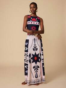 Swim Oasis 女士印花连体泳衣和裙子套装，夏季度假 - 彩色 - 查看 3