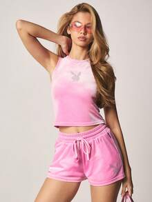 Missguided x Playboy 水钻兔子标志扎染无袖露背背心夏季节日休闲款 - 粉色 - 查看 1