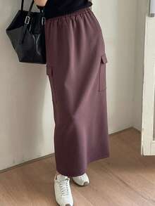 DAZY Women's Casual Girlisim Fashion Street Style Everyday Golf Commute Solid Color Flap Pocket Cargo Mini Skirt Pastal Autumn - Purple - View 7