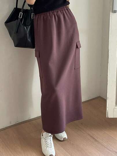 DAZY 女士休闲时尚街头风日常通勤纯色翻盖口袋工装迷你裙