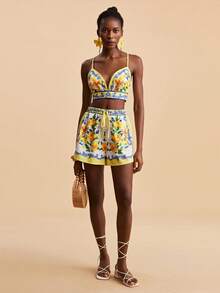 Travachic Women's Summer Vacation Beach Tropical Print Camisole And Shorts 2 Pieces Set - Yellow - View 7