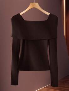 Franclia Women's Elegant Romantic Commuter Bow Decor Fitted Long Sleeve T-Shirt, Autumn/Winter - Brown - View 2