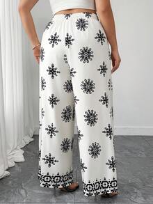 Elenzga Elegant & Fashionable Random Print Plus Size Women Pants Black And White Pants Boho Pants Print Pants Palazzo Pants Women Summer Pants - Black and White - View 2