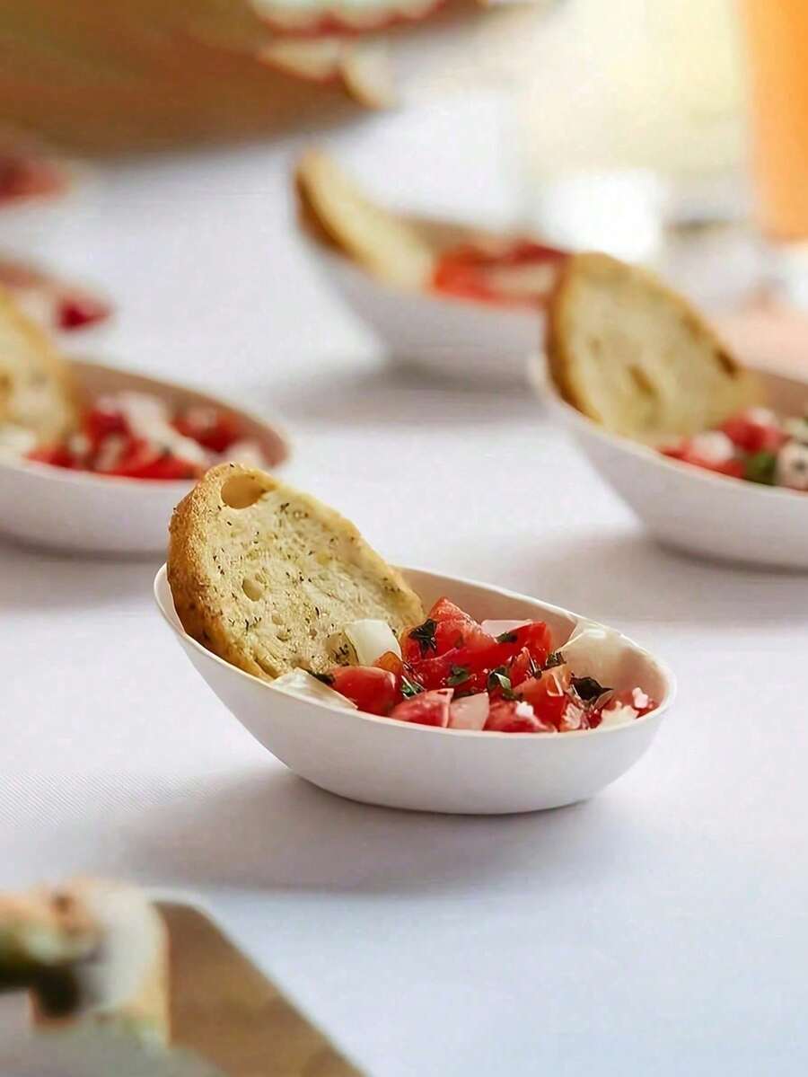 5-100pcs Egg Shaped Mini Appetizer Plates, Reusable Sugarcane Slag Egg Shaped Seasoning Bowls, 3 Inches, Cake/Salad/Dip Tasting Plates, For Weddings, Parties, Birthday Parties, Outdoor Camping, BBQ - Multicolor - View 1