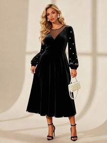 SHEIN Clasi 大码女士优雅串珠派对礼服 - 黑色 - 查看 1