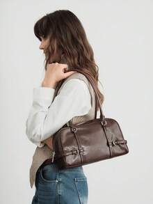 SHECARRY Women's Buckle Design Casual Versatile Shoulder Bag For Daily Use - Mocha Brown - View 6