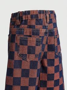 SHEIN Young Girl Casual Boho Holiday Paperback Waist Flat Pockets Wide Legs Jeans, Girls Daily OOTD Outfits - Pink - View 5