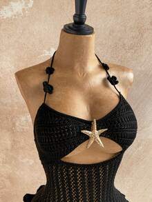 Soleia Váy ngắn đan dây buộc cổ nhiều lớp viền bèo nhún mới, thích hợp cho tiệc tùng, hẹn hò, ngày lễ tình nhân, lễ Phục sinh, lễ hội hóa trang, trà chiều, bãi biển, du ngoạn, kỳ nghỉ thành phố, mặc nhiều lớp cho mùa thu/đông - màu đen - Xem 6