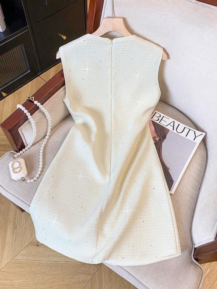 GlowEve 无袖优雅亮片女士时尚迷你连衣裙 - 米色 - 查看 2