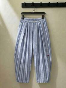 ESTAVOR Men's Waist Button Design Striped Cargo Pants - Baby Blue - View 2