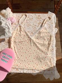 CovetEZ Women's Casual Ditsy Floral Contrast Lace Blouse, Summer - Beige - View 6