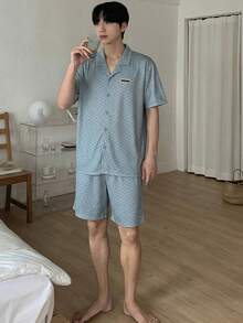 DAZY Bộ đồ ngủ nam màu xanh chấm bi in họa tiết, thích hợp cho mùa hè. - Nhiều màu - Xem 5