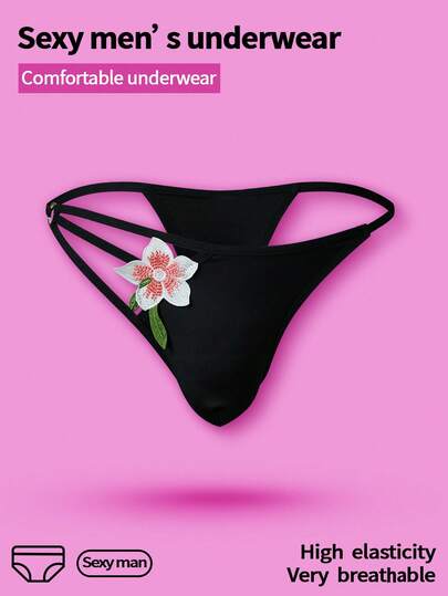 WENEZON Men's 3D Floral Decor Hollow-Out Sexy Briefs