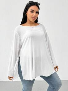 Shapeblank Plus-Size Women's Spring/Summer Fashion Casual Loose Comfortable Everyday Versatile Slimming See-Through Sun Protection White Long-Sleeved Cover-Up,Spring,White Tops,Vacation - White - View 3