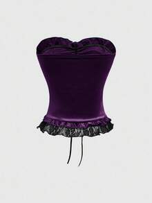 ROMWE Áo ống nữ bằng nhung viền ren phong cách Gothic - Màu tím - Xem 2