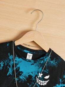SHEIN 男童扎染印花圆领短袖套头针织T恤 - 藍色 - 查看 3