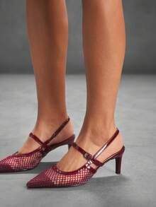 CUCCOO SZL Women's Fashion Wine Red Mesh Rhinestone Pointed Toe Slingback Flat Pumps, Suitable For Commuting, Dating, Party, Wedding, Holiday Spring Shoes Spring Break Easter Prom Heels - Burgundy - View 10