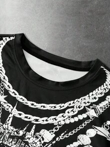 Manfinity EMRG Men's Casual Graphic T-Shirt With Character Necklace Print, Spring/Autumn - Multicolor - View 6