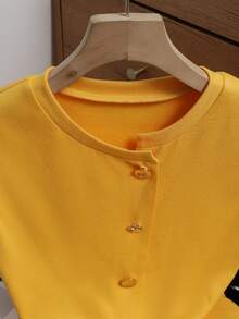 GlowEve Summer Casual Solid Color Front Button Camisole - Pale Yellow - View 6