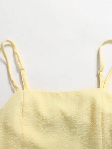 SHEIN Girlism Tween Girl Solid Color Back Bow Decor Spaghetti Strap Dress - Yellow - View 4