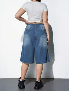 Maija Plus-Size Denim Bermuda Shorts, High-Waisted Wide-Leg Pants With Comfortable Elastic Waistband - Medium Wash - View 4