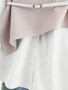 Franclia Casual Women's Apricot Two-Piece Set Regular Length Long Sleeve Shirt Collar Top With Button Details - Apricot - View 4