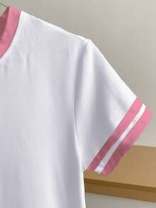 INAWLY Women's Color Block Round Neck Short Sleeve Casual Versatile T-Shirt - White - View 4