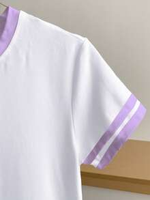 Resyla Women's Casual Colorblock Round Neck Short Sleeve T-Shirt, Versatile For Summer - White - View 4
