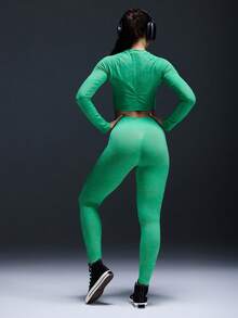 Powerista Women's Elastic Waist Everyday Fitness Leggings - Green - View 2