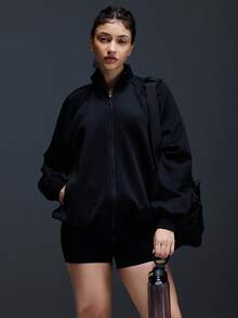 Powerista Women's Stand Collar Zipper Front Pocket Casual Versatile Daily Outdoor Sports Long Sleeve Jacket - Black - View 7
